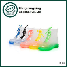 Stylish Low Heel Shoes PVC Rain Waterproof Boots Women Think Boots Socks Wholesale B-817
